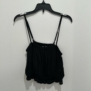 NWT Hollister Tank XS Black Strappy Cropped Ruched Ruffle Square Neck Beach Boho